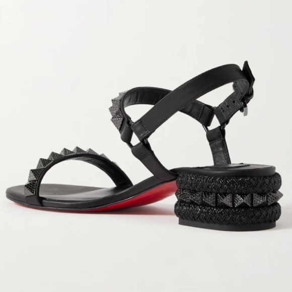 Christian Louboutin Pyrasand 30 Black Leather Block Heel Ankle Strap Sandal 35.5 - Picture 12 of 16